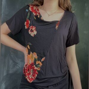 Asymmetrical Floral Tee